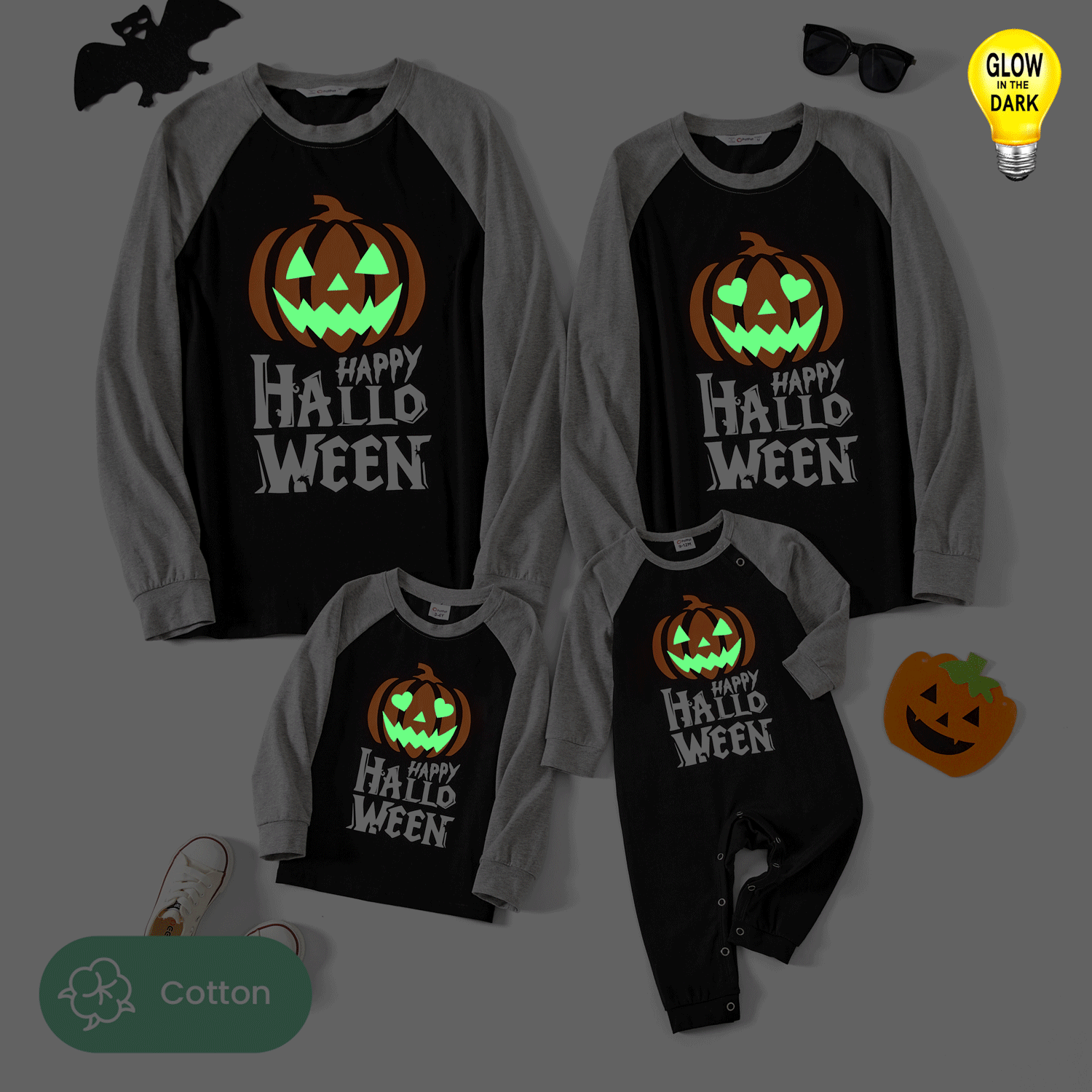 

Glow In The Drak Family Matching Letter & Pumpkin Print Long-sleeved Tops Sets
