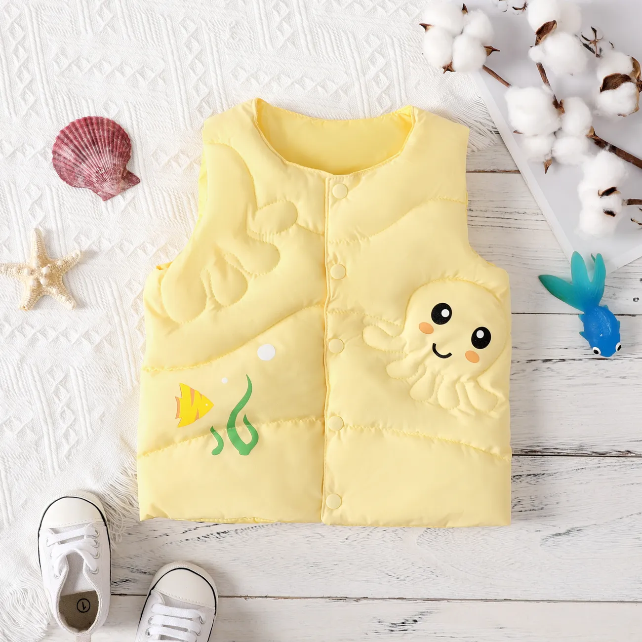 Conjunto de tops y chaquetas de algodón marino unisex para niños  Amarillo big image 1