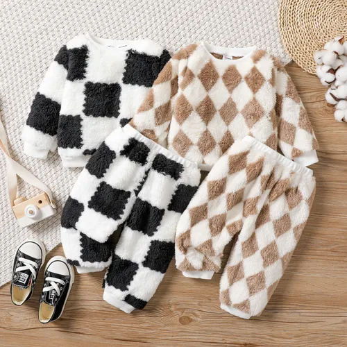 2pcs Baby Boy/Girl Casual Grid Long Sleeve Set