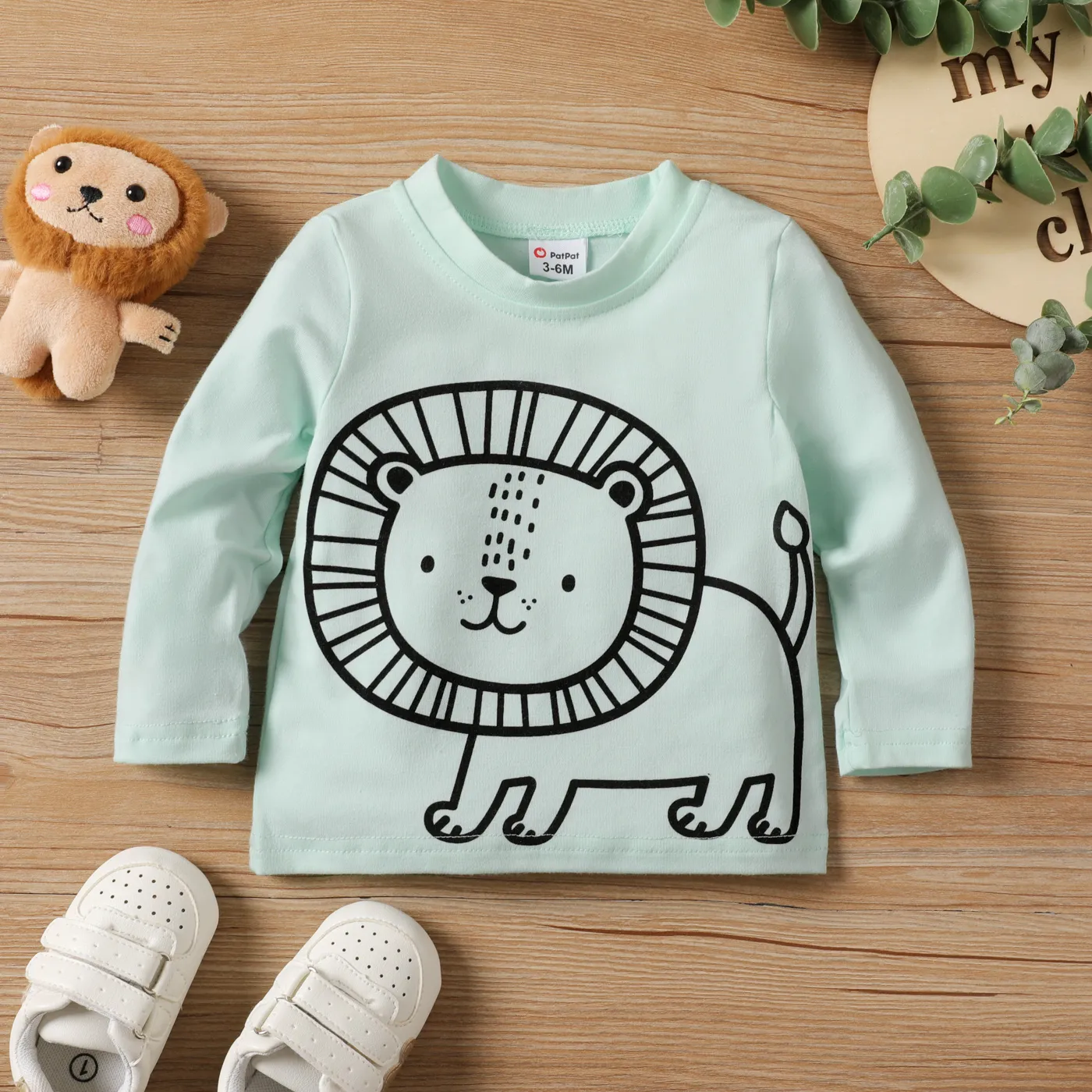 Baby Boy/Girl Childlike Animal Pattern Long-sleeved T-shirt Light Blue