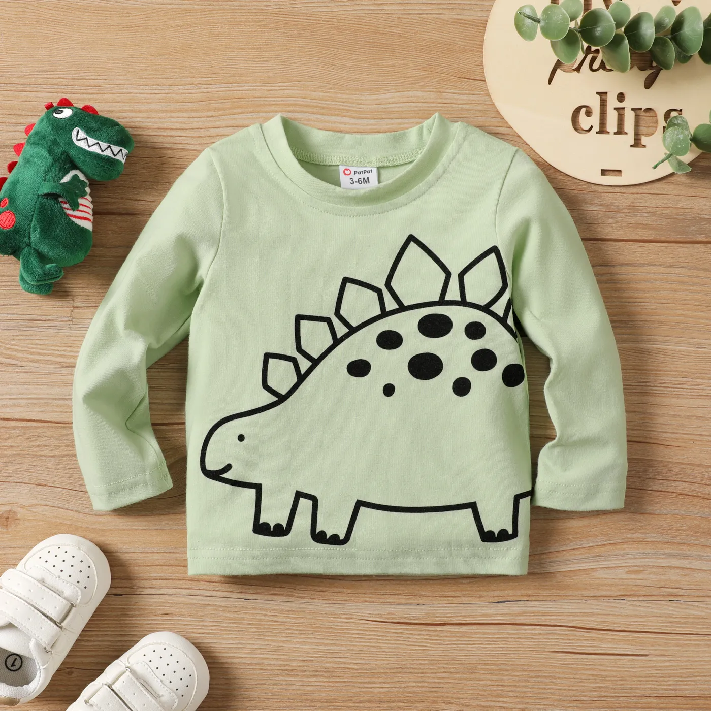 Baby Boy/Girl Childlike Animal Pattern Long-sleeved T-shirt Pale Green big image 1