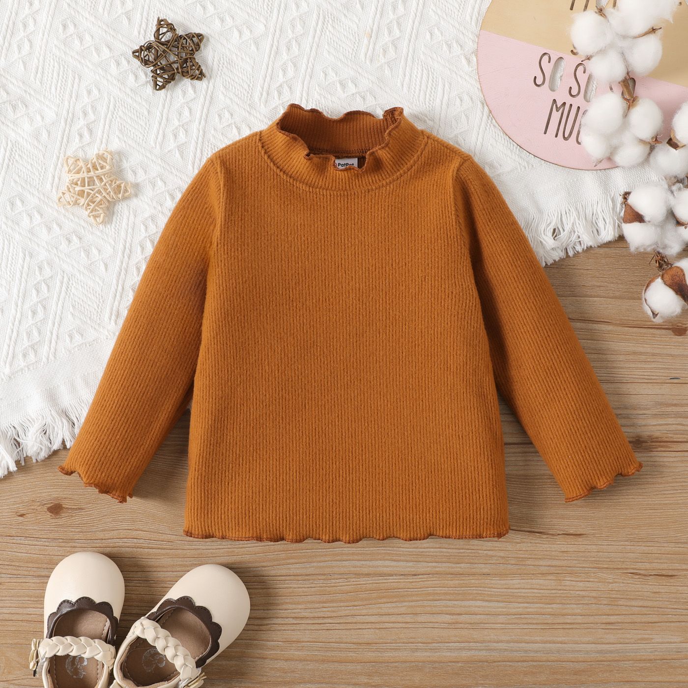 Baby Girl Solid Color Stand Collar Tee