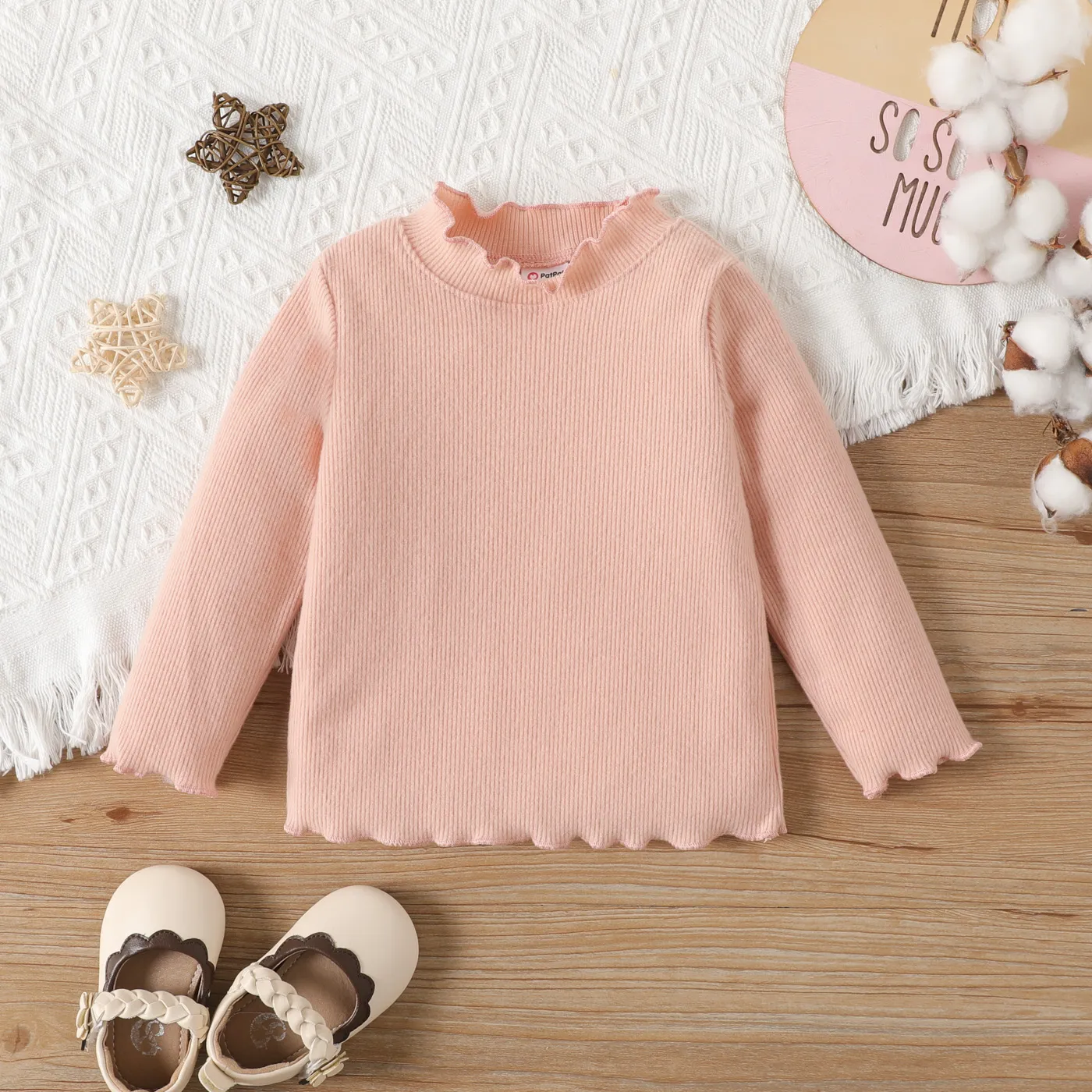 

Baby Girl Solid Color Stand Collar Tee
