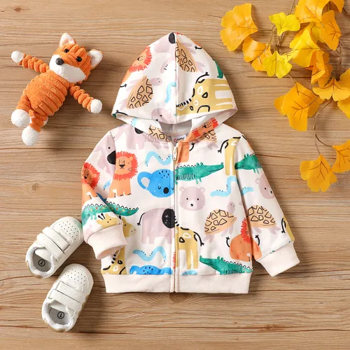 Long Sleeve Animal-Print Zippered Coat for Baby Boy - Medium Thickness