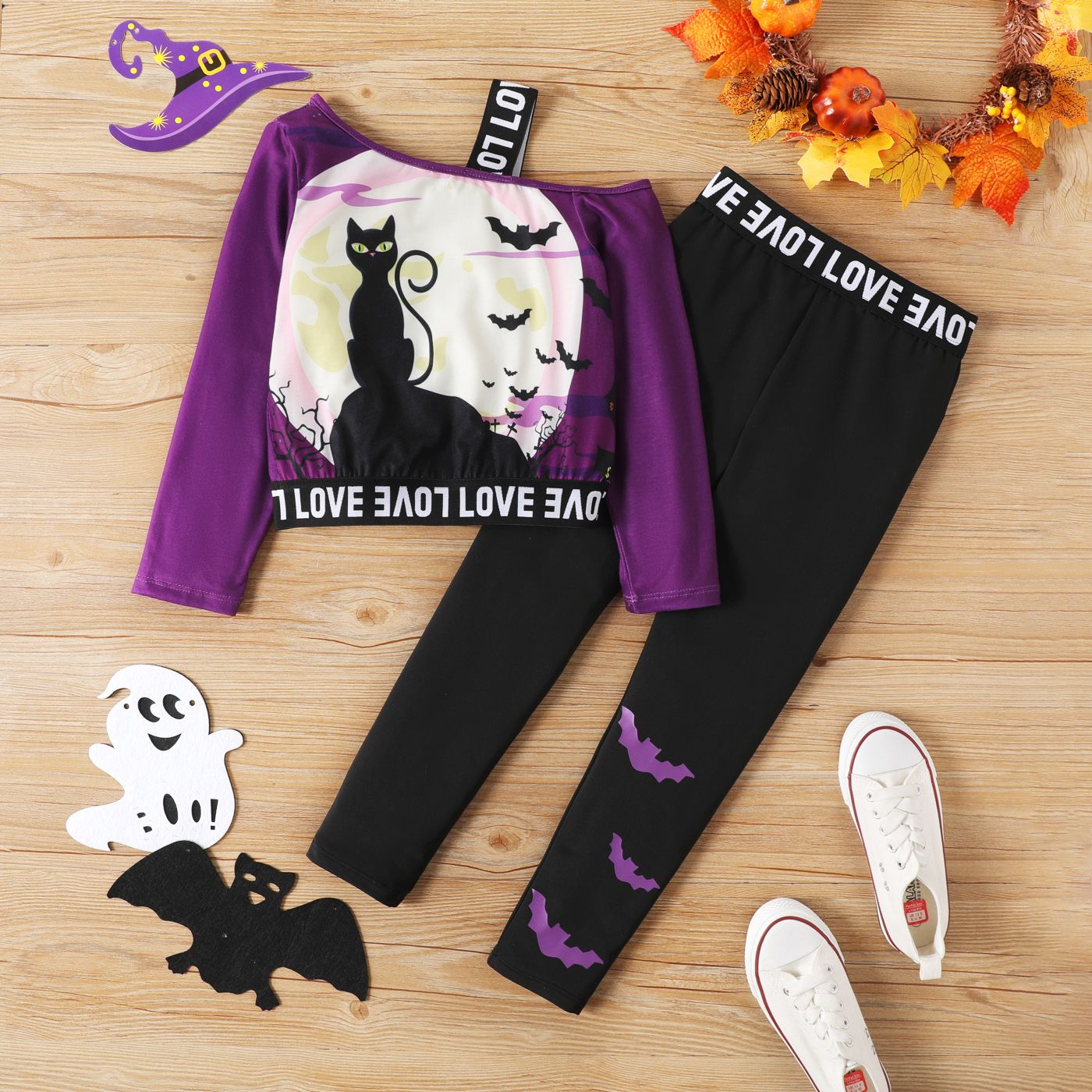 

2PCS Kid Girl Childlike Halloween Slanted Shoulder Set