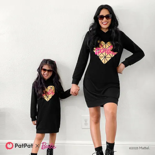 Barbie Mommy and Me Letter Heart Graphic Long-sleeve Hooded Sweatshirt Dress