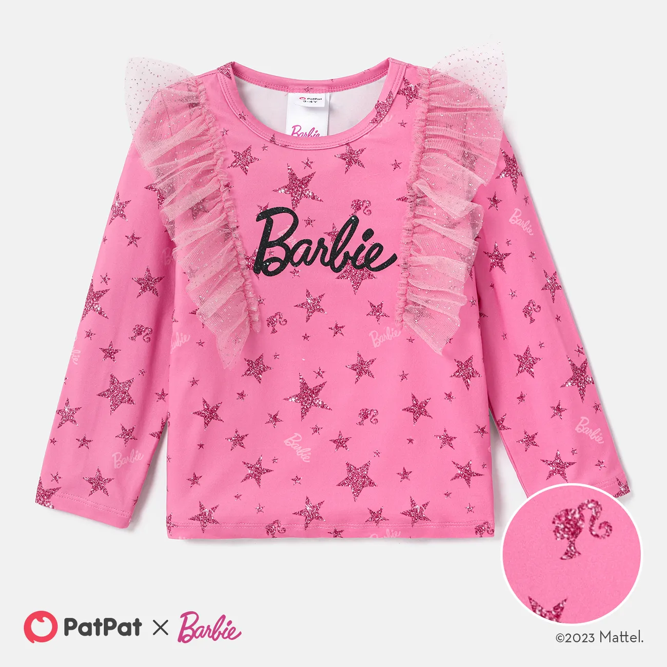 Barbie Toddler Girl Letter Print Mesh Panel Long-sleeve Tee   big image 1