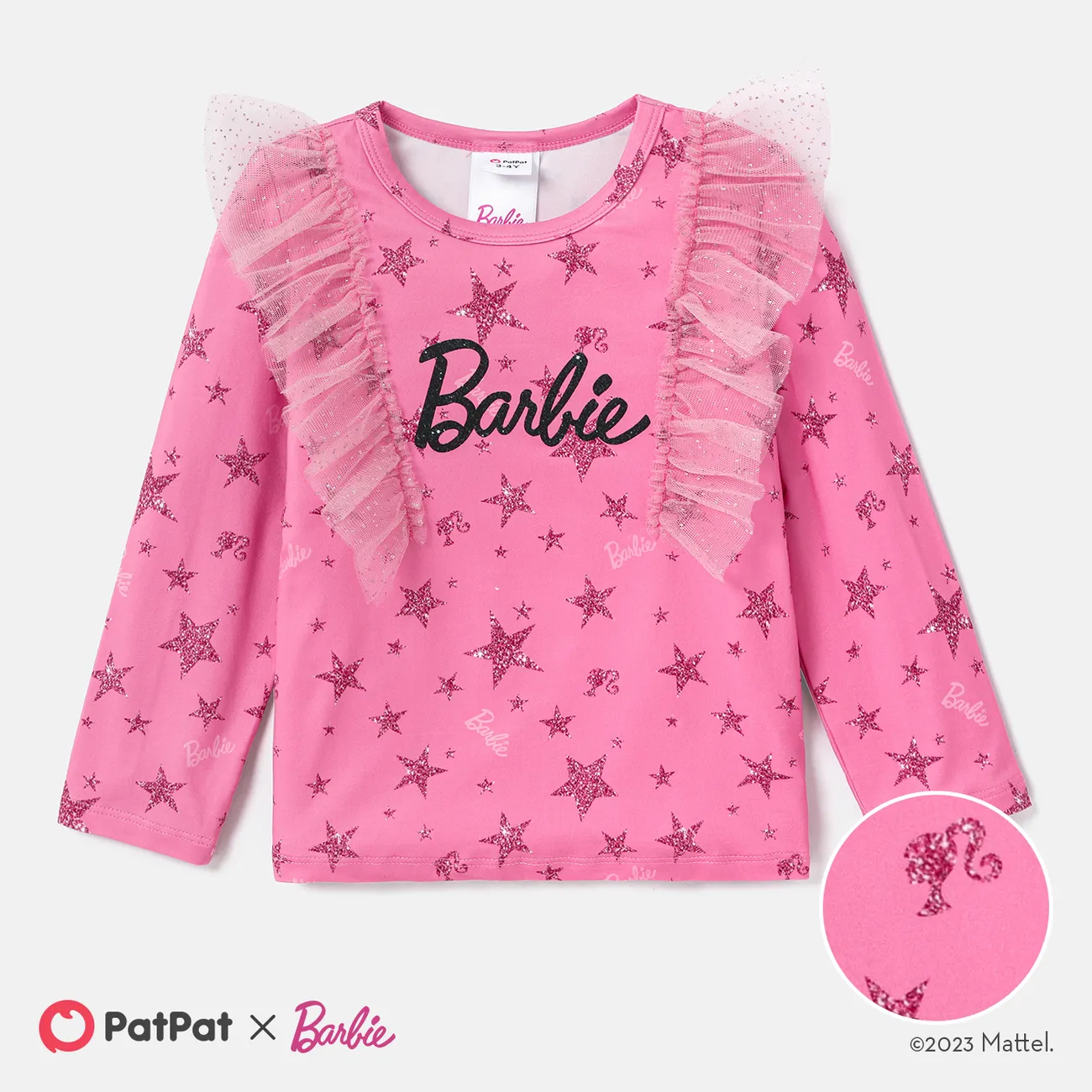 Barbie Toddler Girl Letter Print Mesh Panel Long-sleeve Tee big image 1