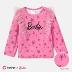 Barbie Toddler Girl Letter Print Mesh Panel Long-sleeve Tee  Pink