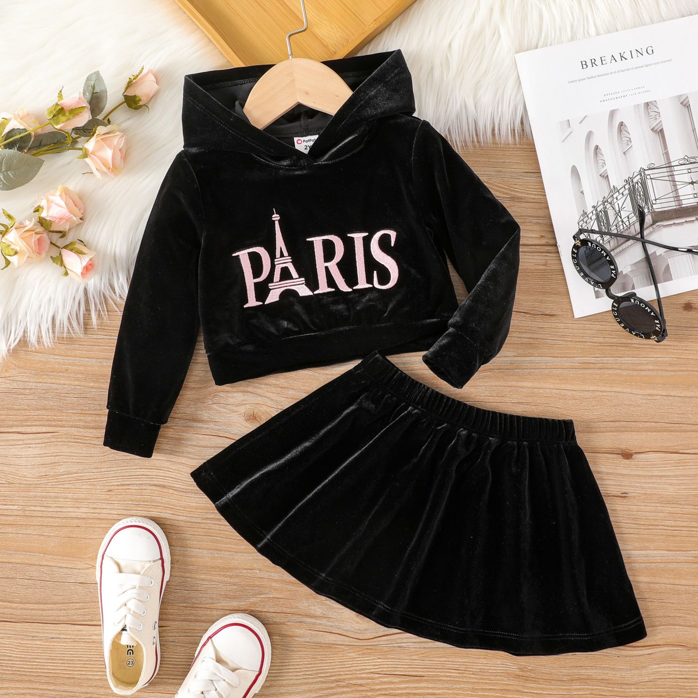 

2PCS Toddler Girl Letter Pattern Hooded Suit-Dress