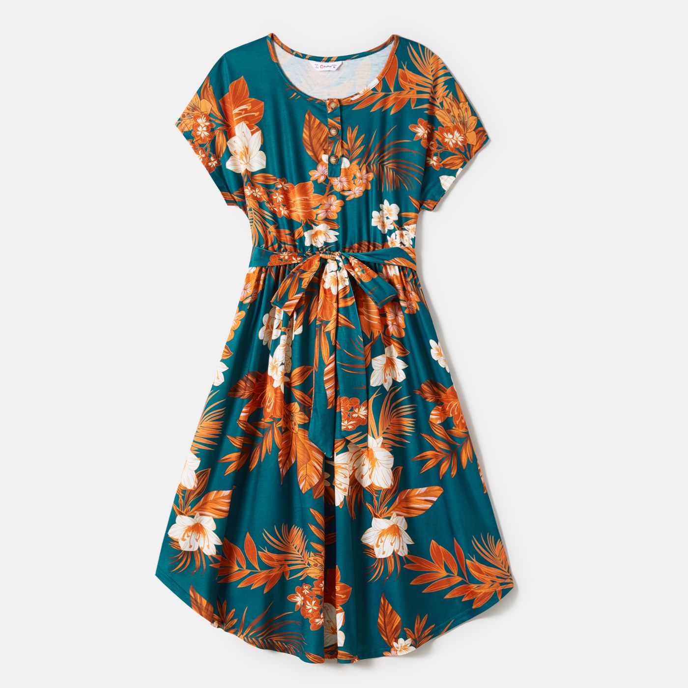 Family Matching Allover Floral Print  Dresses And Short-sleeve Spliced T-shirts Sets