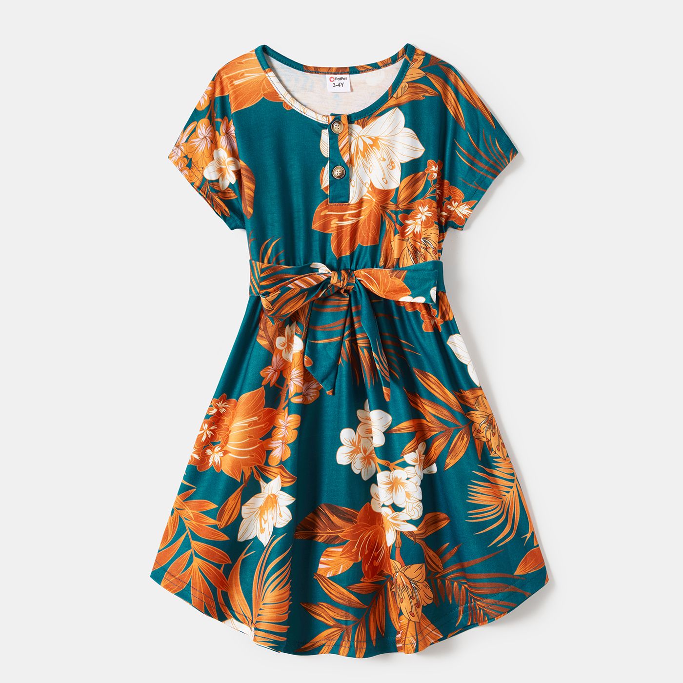 Family Matching Allover Floral Print  Dresses And Short-sleeve Spliced T-shirts Sets