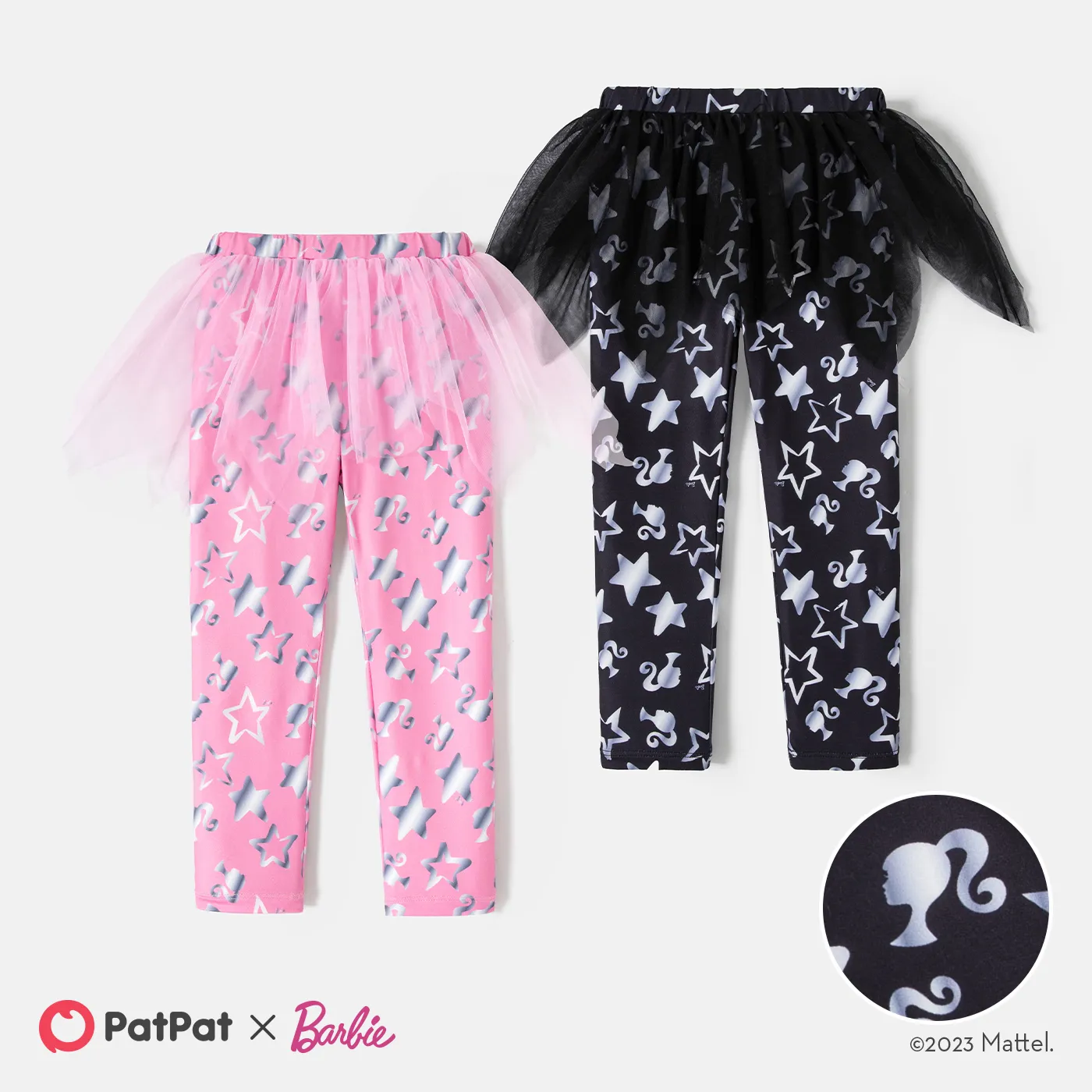 Barbie Toddler Girl Figure & Stars Print Mesh 2 In 1 Leggings 