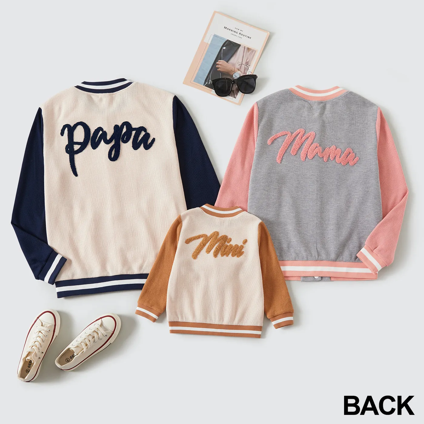 Family Matching Fleece Letter Embroidered Long-sleeve Outwear Tops
