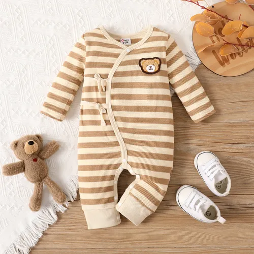 95%Cotton Baby Boy/Girl Bandage Solid Color Bear Long-sleeved Jumpsuit