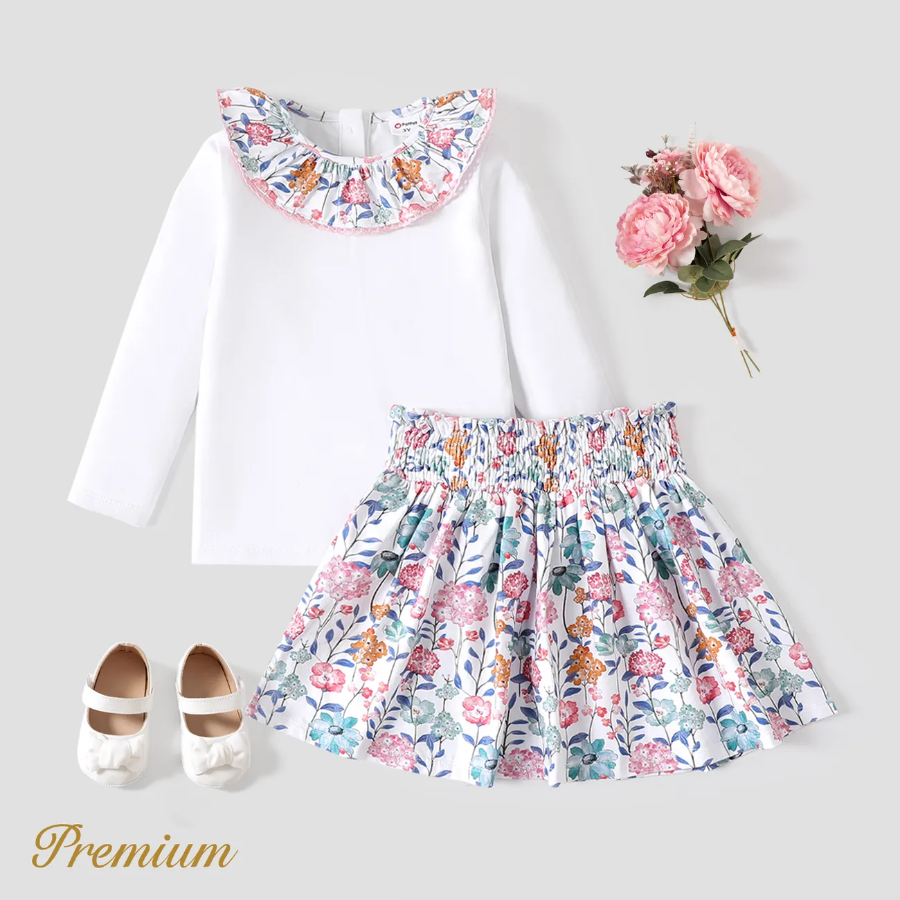 2 pcs Elegant  Smocked Toddler Girl Suit-Dress with Floral Pattern  big image 1