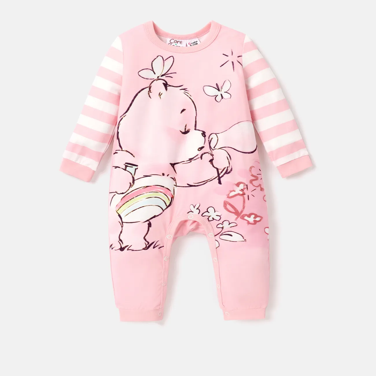 愛心小熊 嬰兒 中性 鈕扣 熊 童趣 長袖 長腿連身衣 粉色 big image 1