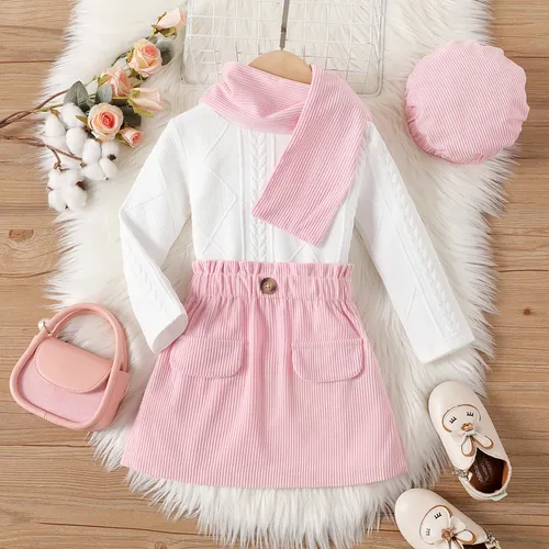 4PCS Toddler Girl Avant-garde Button Feature Solid Color Dress Set