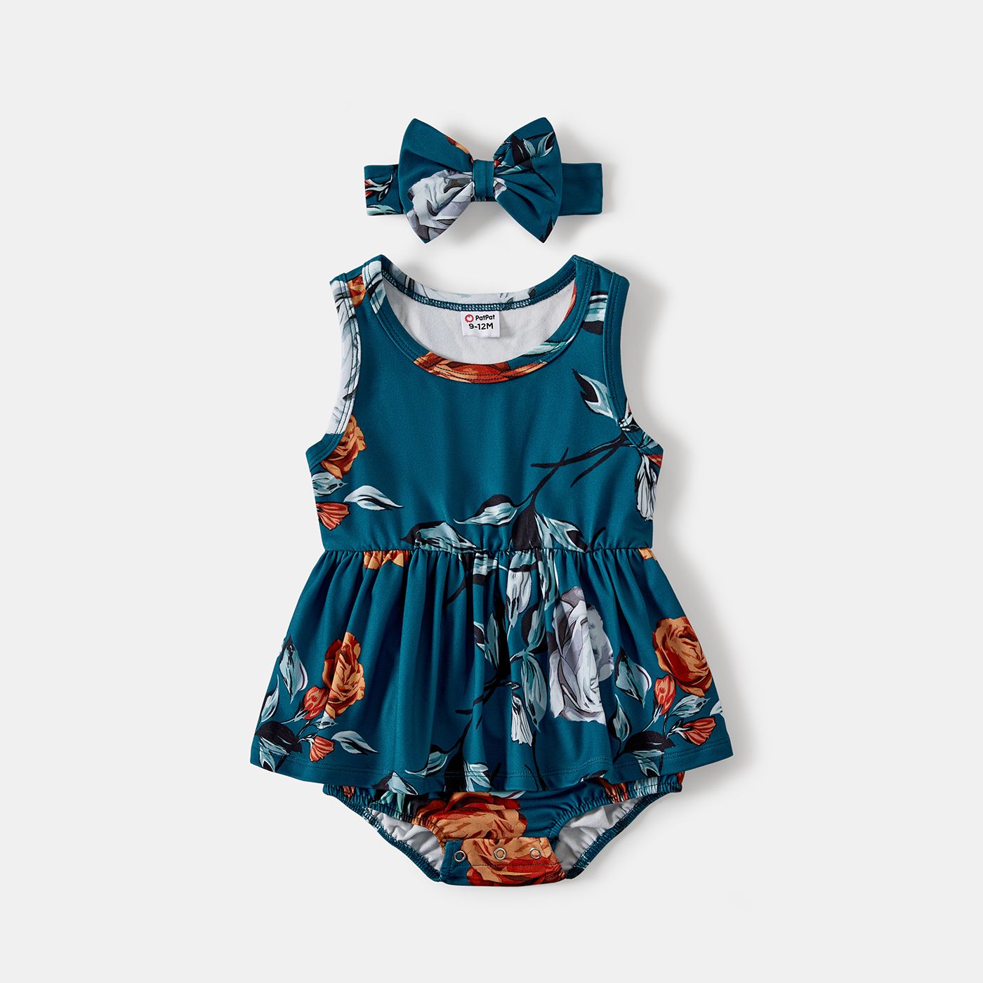 Famille Matching Colorblock Manches Courtes Top Et Allover Floral Print Cordon De Serrage Ruched Side Bodycon Robes Sets
