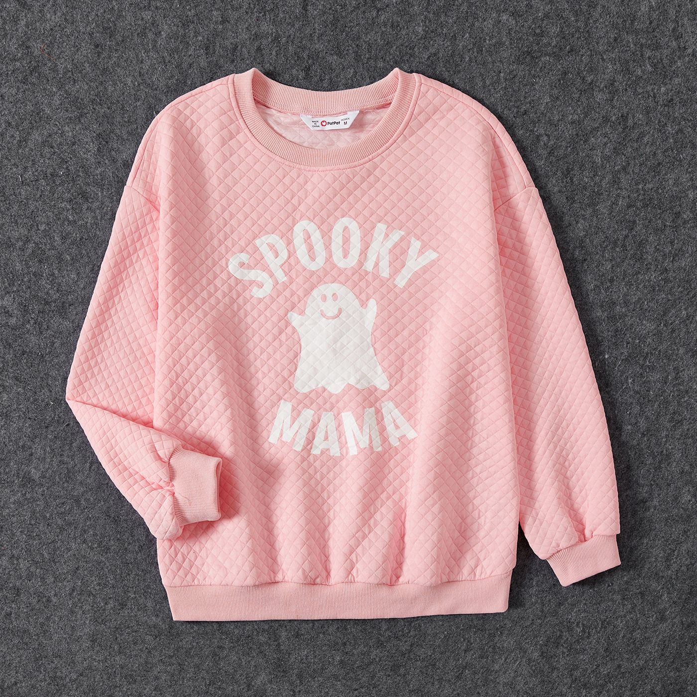 Halloween Family Matching Glow In The Dark Pink Letter & Ghost Print Tops