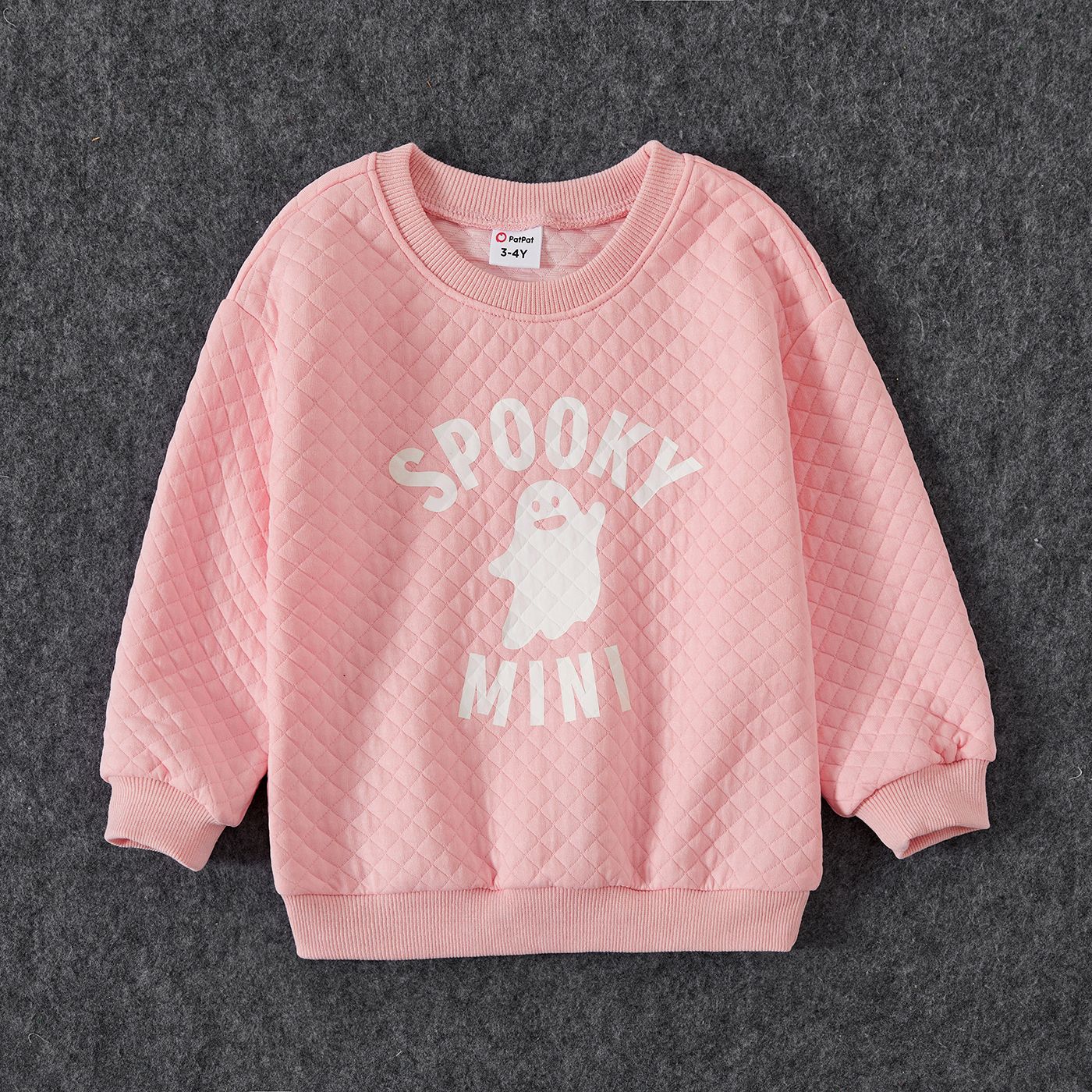 Halloween Family Matching Glow In The Dark Pink Letter & Ghost Print Tops