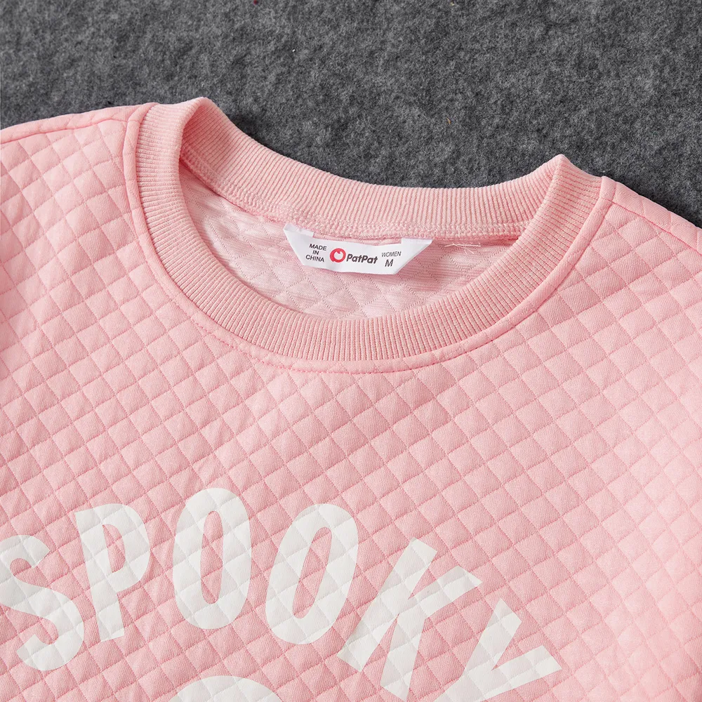 Halloween Family Matching Glow in the Dark Pink Letter & Ghost Print Tops big image 13