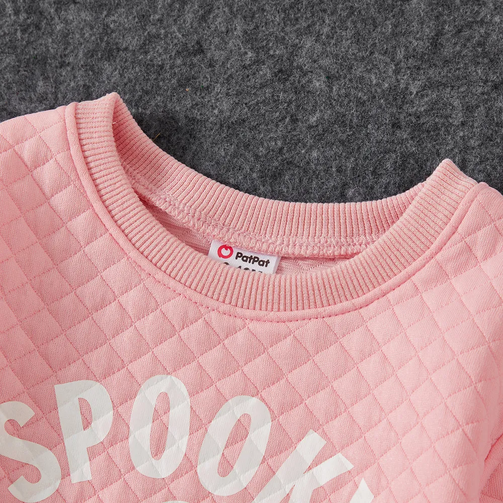 Halloween Family Matching Glow in the Dark Pink Letter & Ghost Print Tops big image 5
