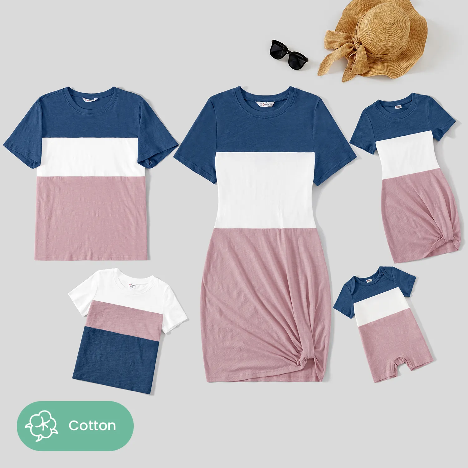 Look de família Manga curta Conjuntos de roupa para a família Conjuntos Bloco de Cor image 2