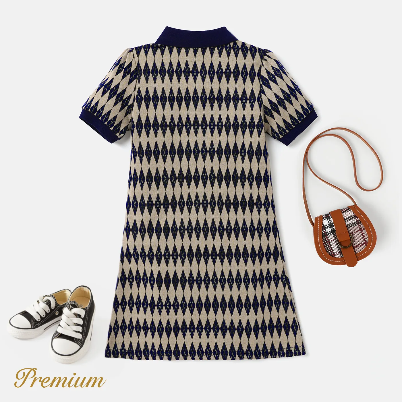 Medium Thick Polyester Spandex Girl's Grid Lapel Dress Set  image 4