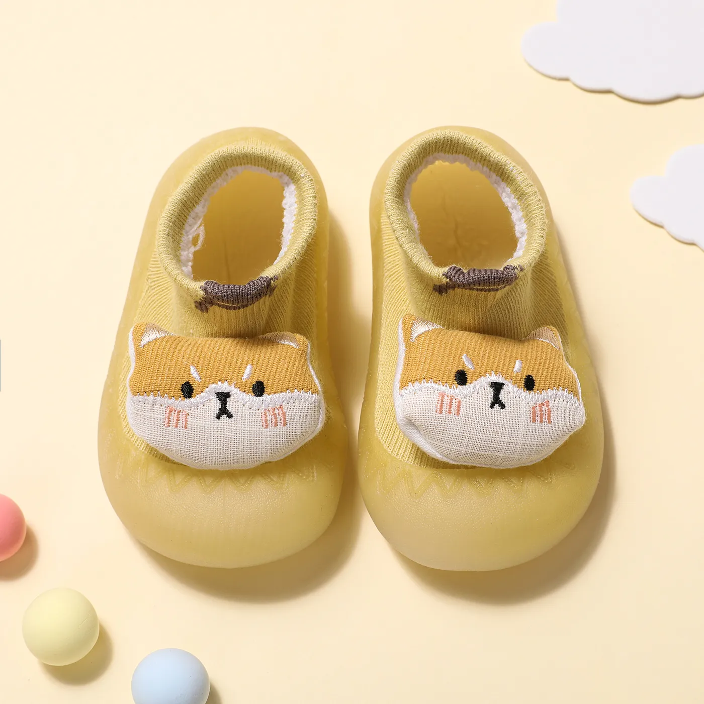 Baby/Toddler 100% Cotton Dinosaur Embroidery Shoes Socks  Yellow