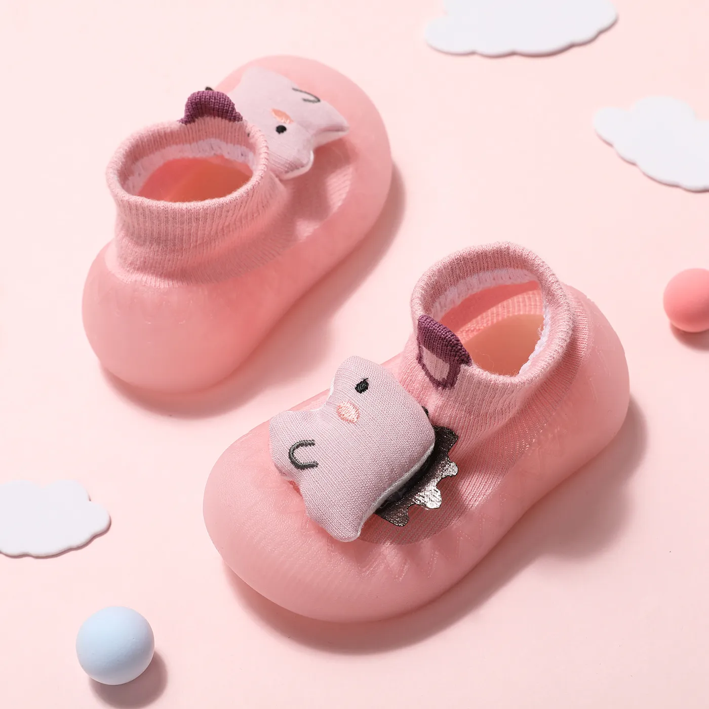 Baby/Toddler 100% Cotton Dinosaur Embroidery Shoes Socks  Pink image 3