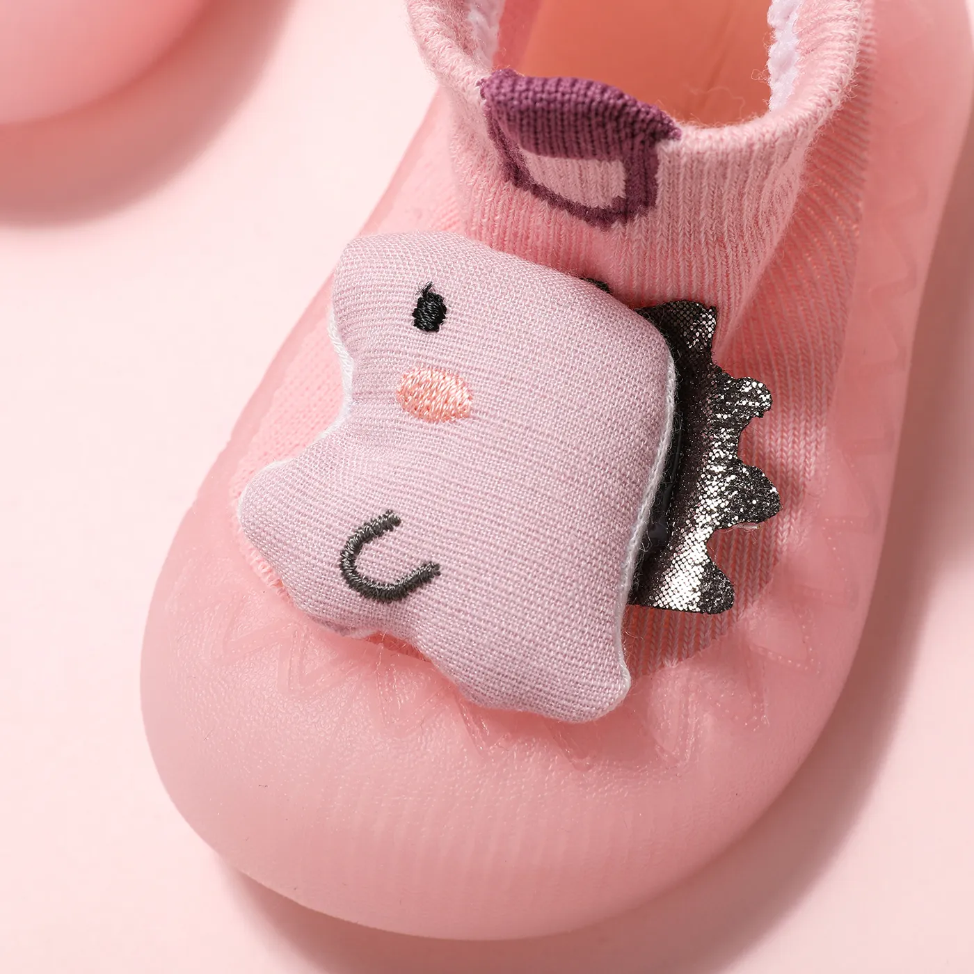 Baby/Toddler 100% Cotton Dinosaur Embroidery Shoes Socks  Pink image 4