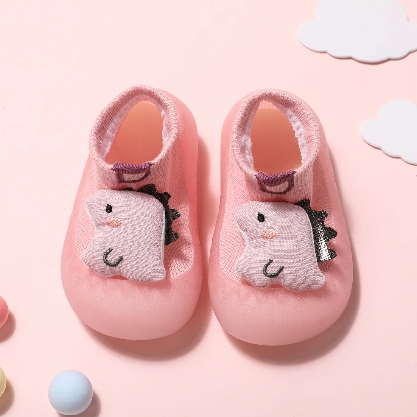 Baby/Toddler 100% Cotton Dinosaur Embroidery Shoes Socks  Pink big image 1