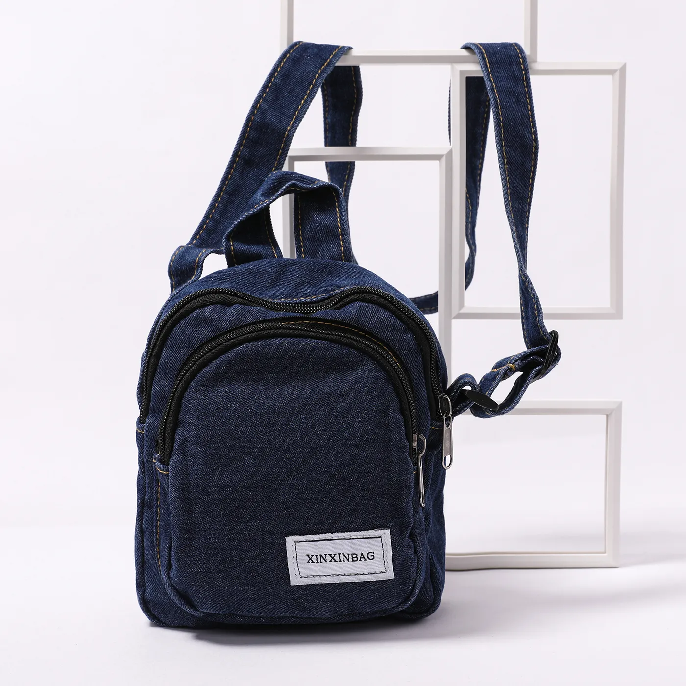 Toddler/Kid Double Zipper Coin Purses Crossbody Bag Blue