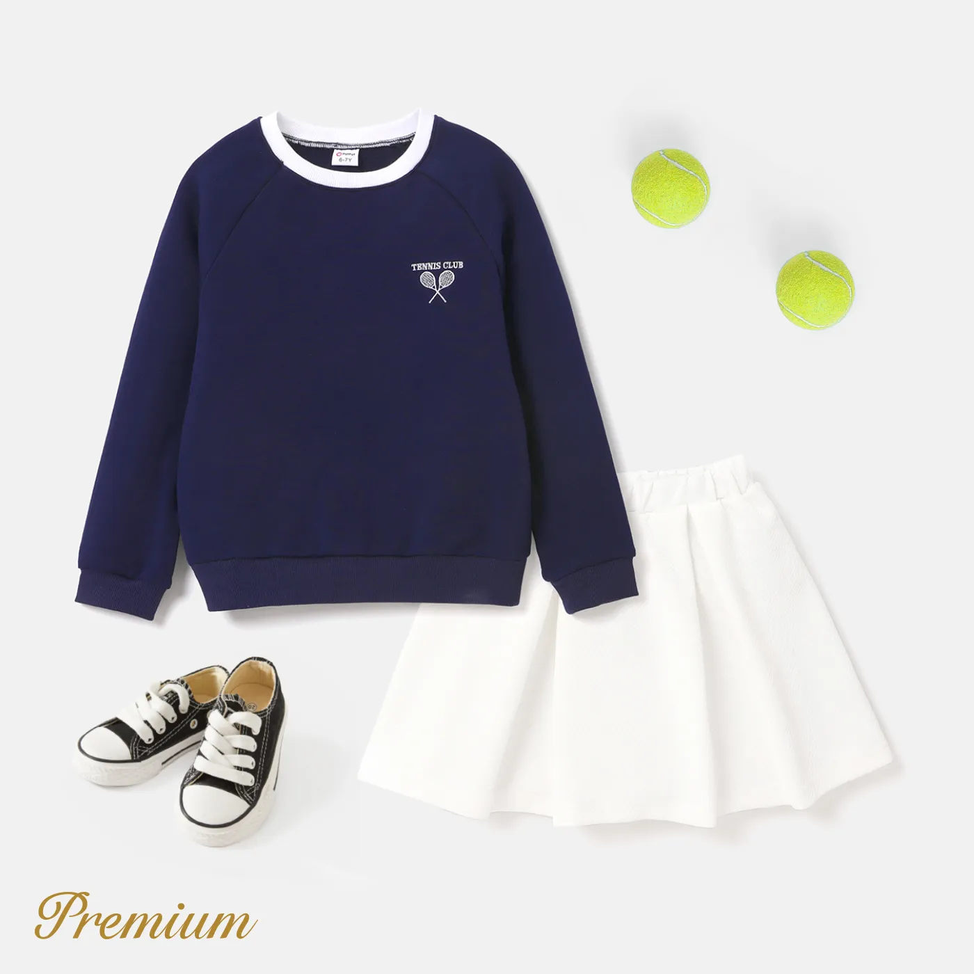 2pcs Cotton/Polyester Blend School Girl Solid Color Pleat Skirt Suit Dark Blue big image 1