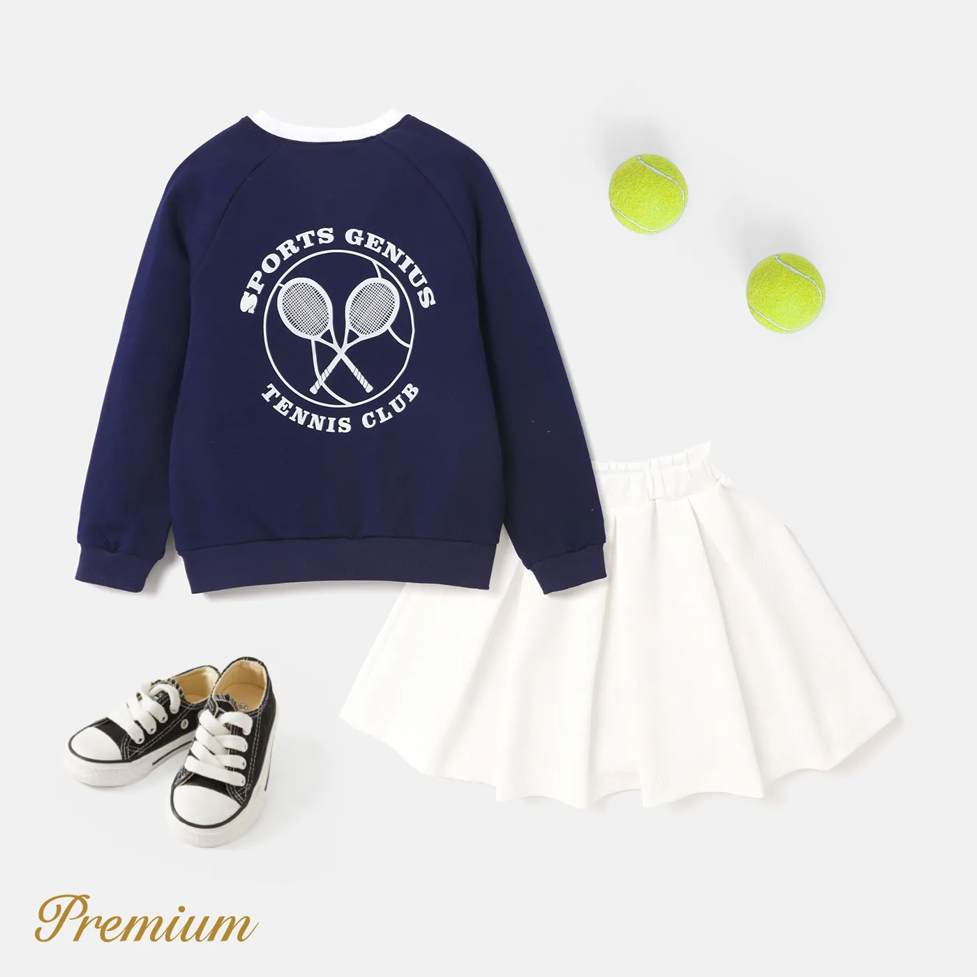 2pcs Cotton/Polyester Blend School Girl Solid Color Pleat Skirt Suit Dark Blue image 5