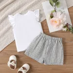 2pcs Baby Girl Cotton Animal Pattern Ruffle Top and Allover Plaid Bow Decor Shorts Set  image 2