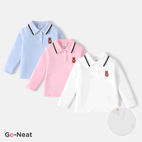 Go-Neat Toddlers School Style Polo Collar Long Sleeve Shirt 