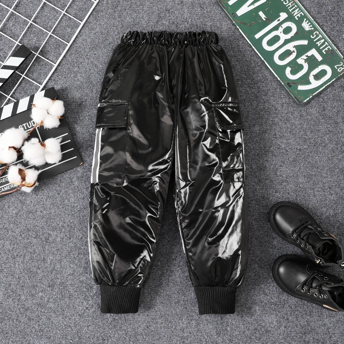 Toddler Boy Cotton-Padded Pocket Design Pants Black