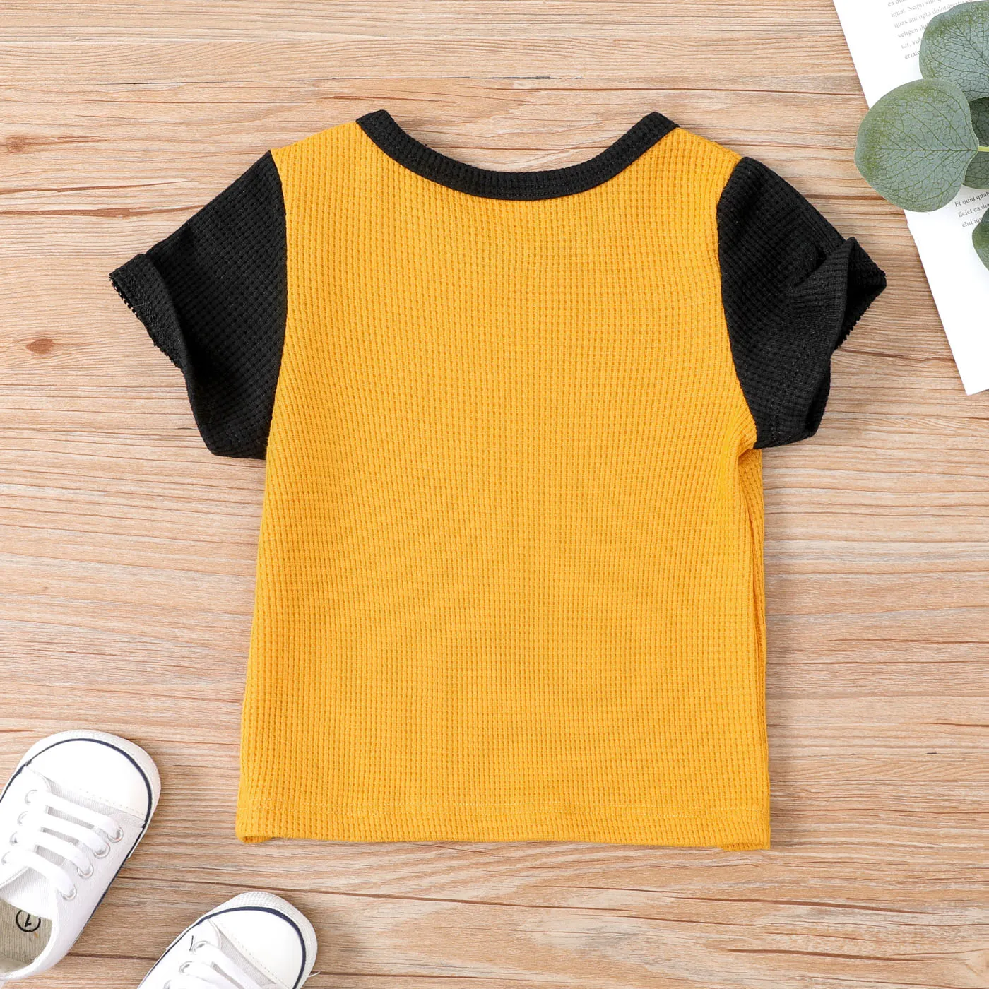 Baby Boy Letter Print Two Tone Waffle Slogan Tee  image 2