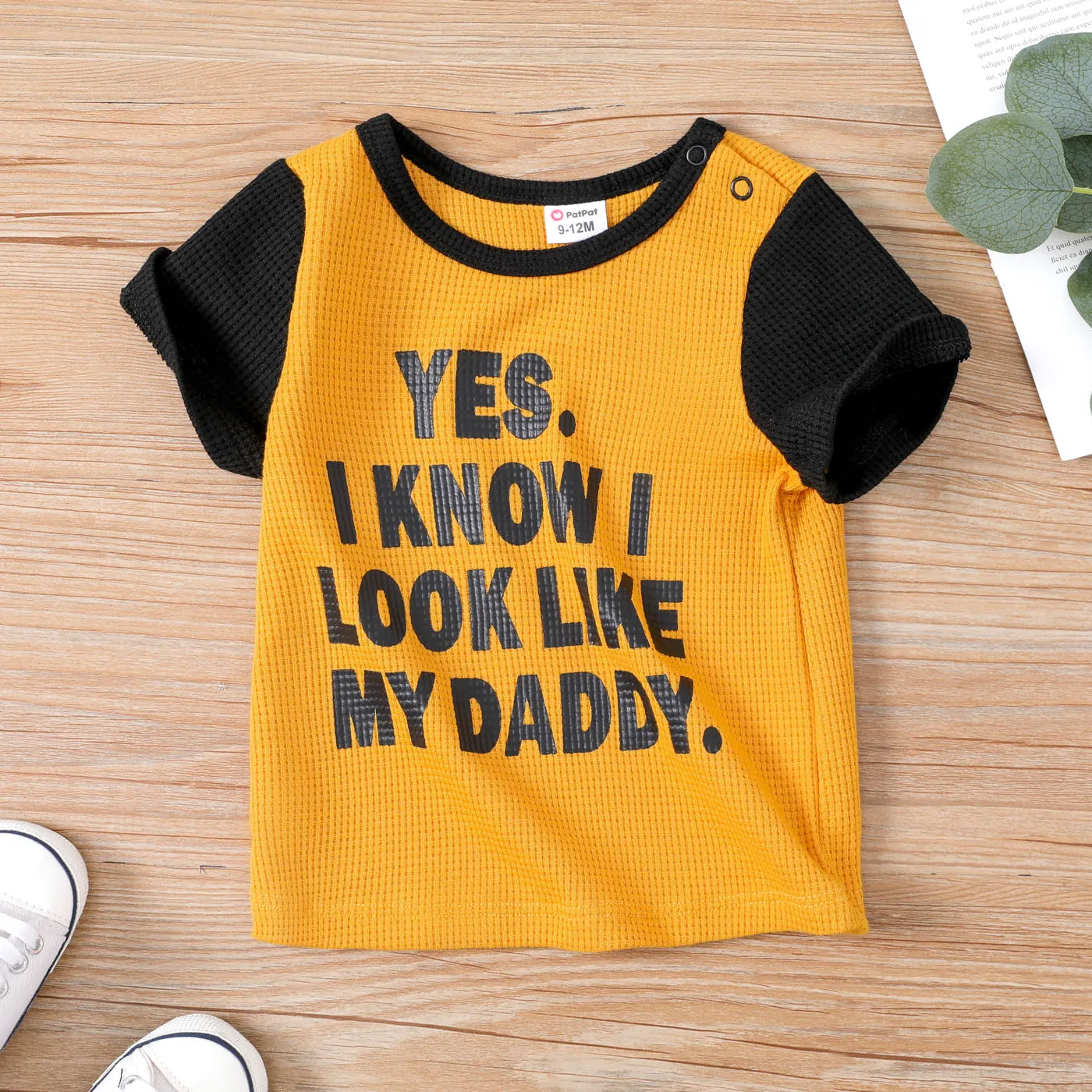Baby Boy Letter Print Two Tone Waffle Slogan Tee