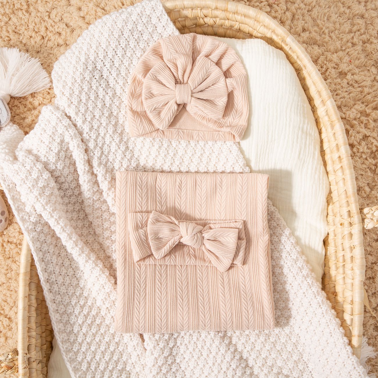 3 Pcs Cotton Baby Swaddle Blanket Set Avec Des Motifs De Texture Uniques