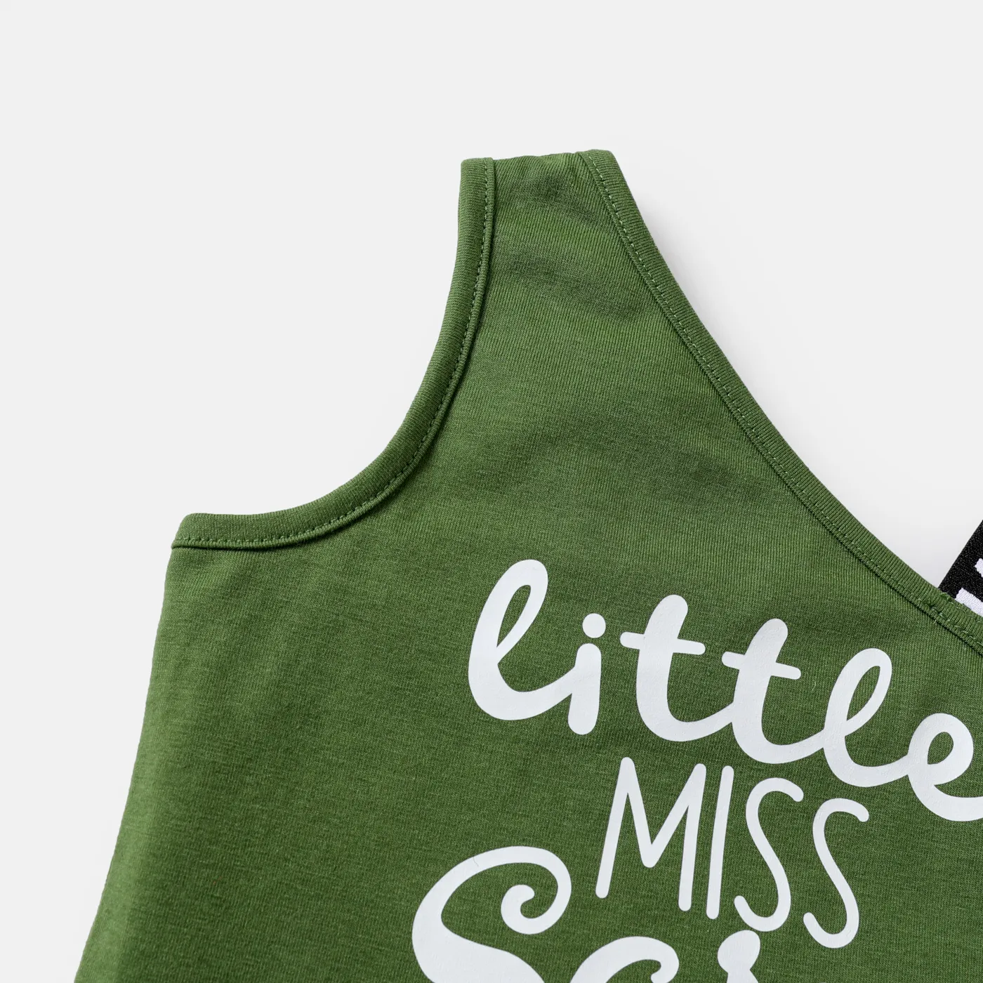 Baby Girl Letters Print Sloping Shoulders Single Slip Top Army green image 3