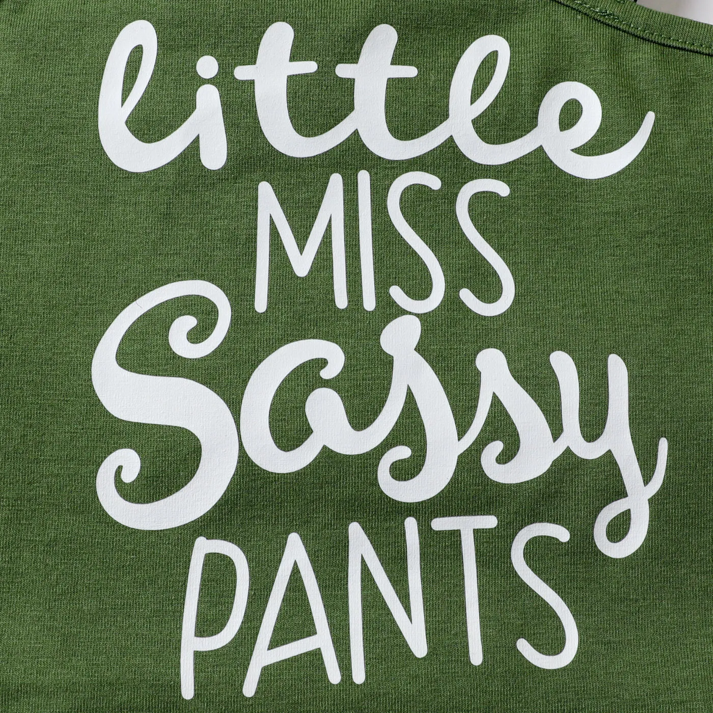 Baby Girl Letters Print Sloping Shoulders Single Slip Top Army green image 4