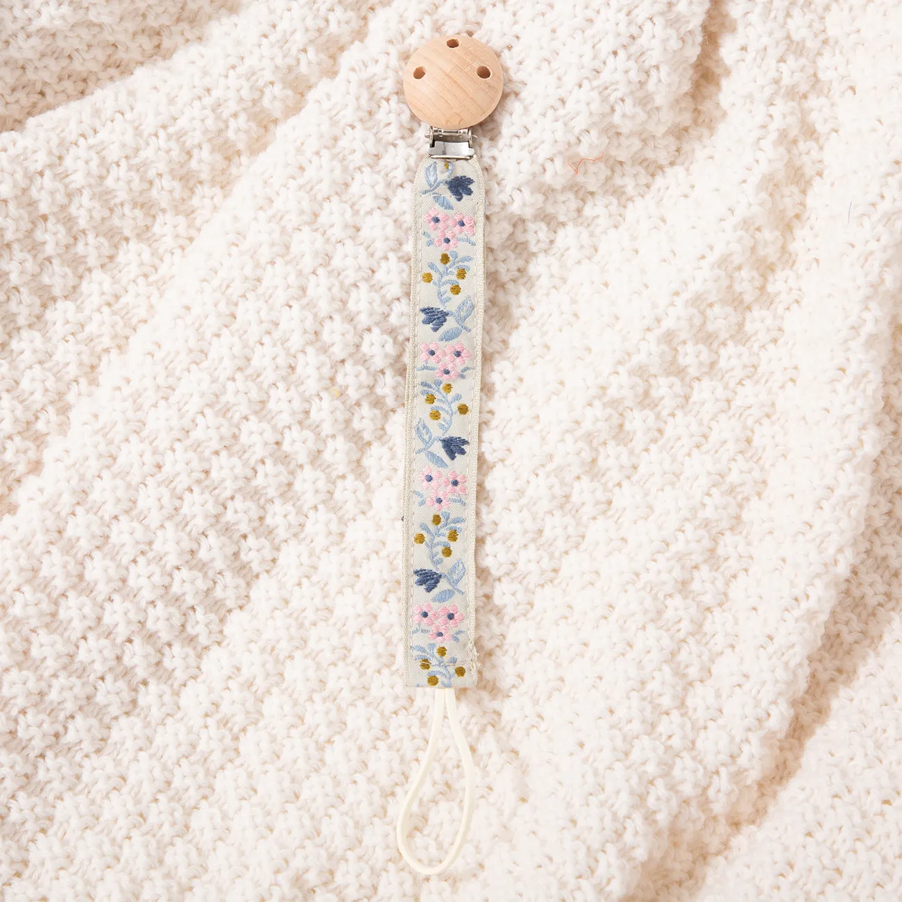 20cm Jujube Wood Embroidered Pacifier Clip With Lace, Baby Teething Toy And Anti-Drop Rope