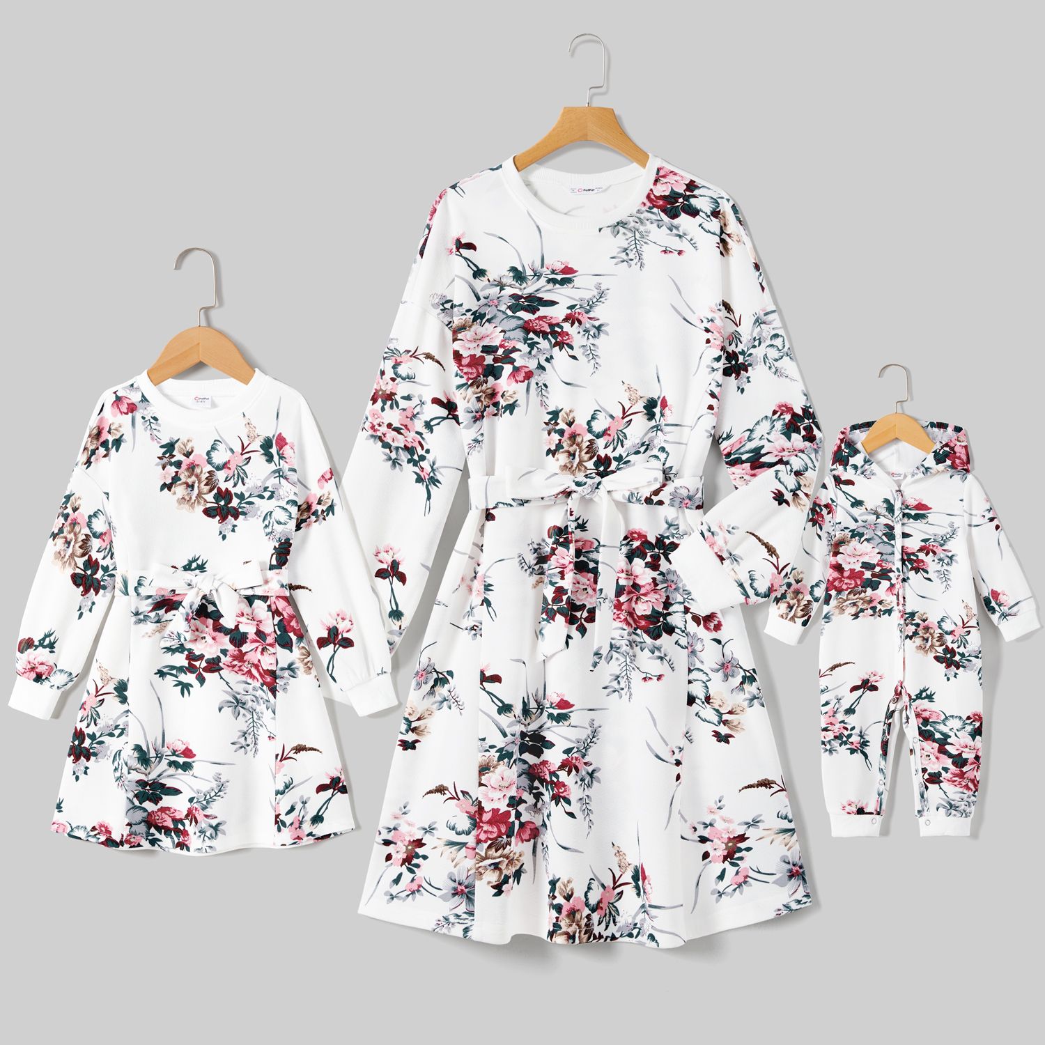 

Mommy and Me Flora Print Long-sleeve Belted Dresses