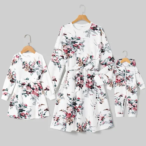 Mommy and Me Flora Print Long-sleeve Belted Dresses 