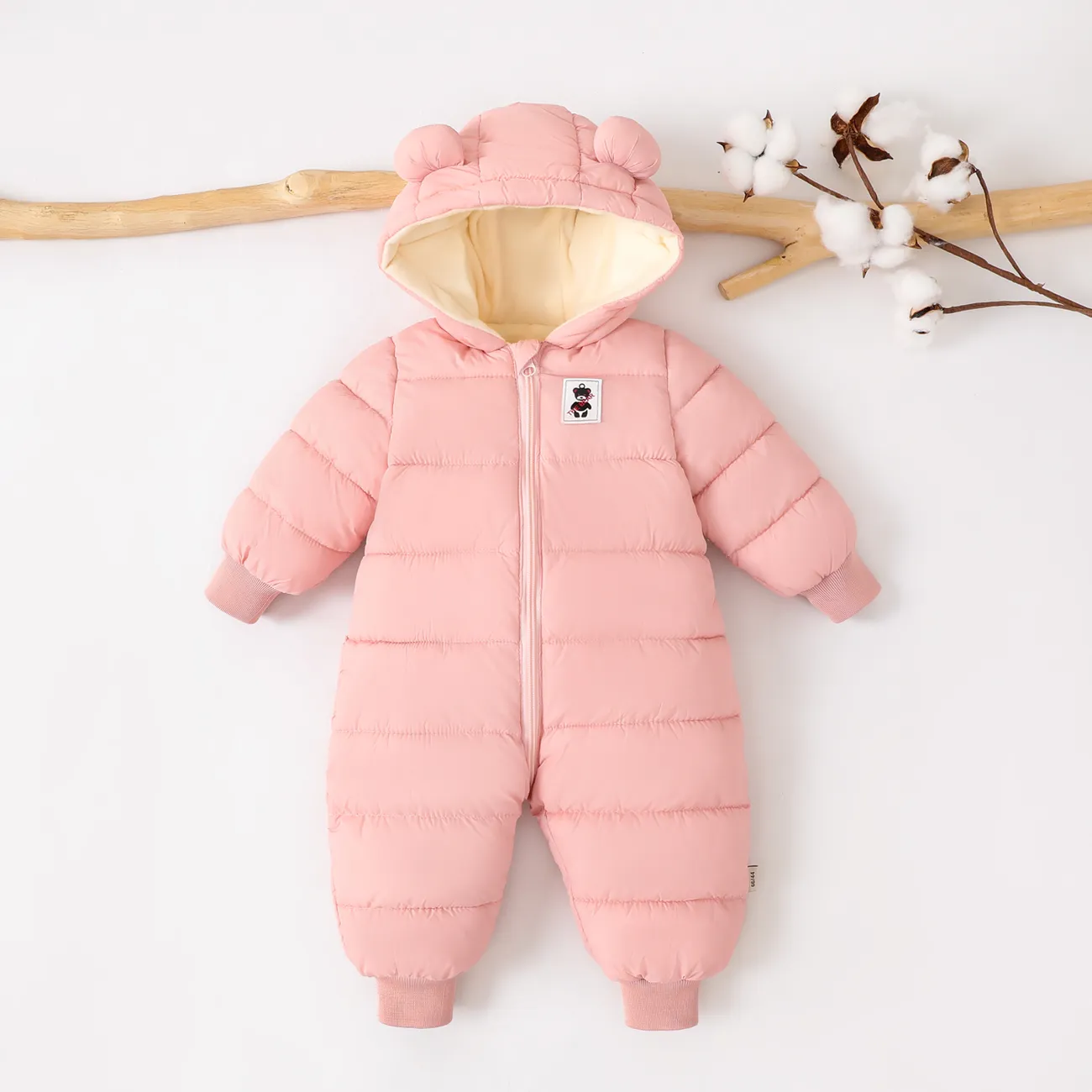Baby Boy/Girl  3D hooded-ear  Cotton-Padded Winter Jumpsuit Pink big image 1