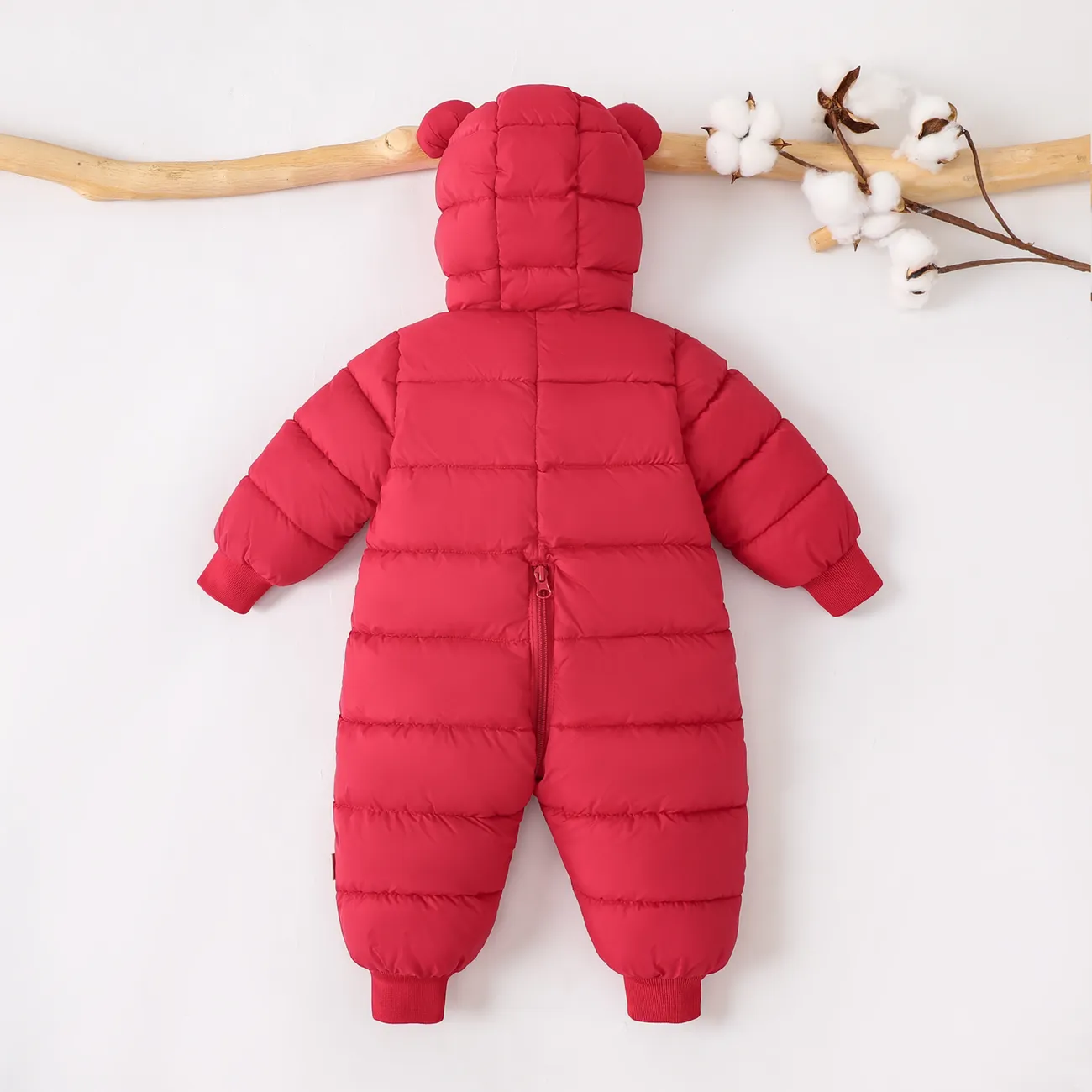 Baby Boy/Girl  3D hooded-ear  Cotton-Padded Winter Jumpsuit Red big image 1