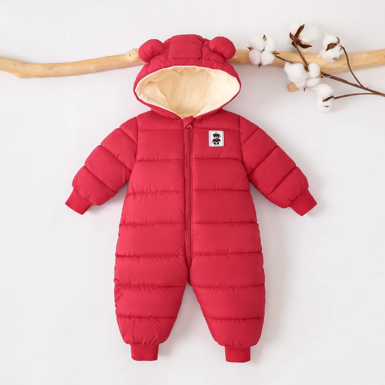 Baby Boy/Girl  3D hooded-ear  Cotton-Padded Winter Jumpsuit Red big image 1